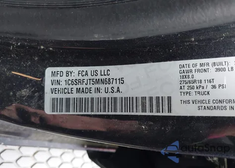 2021 Ram 1500 Laramie 4X4 5'7 Box from USA, damaged, VIN 1C6SRFJT5MN687115